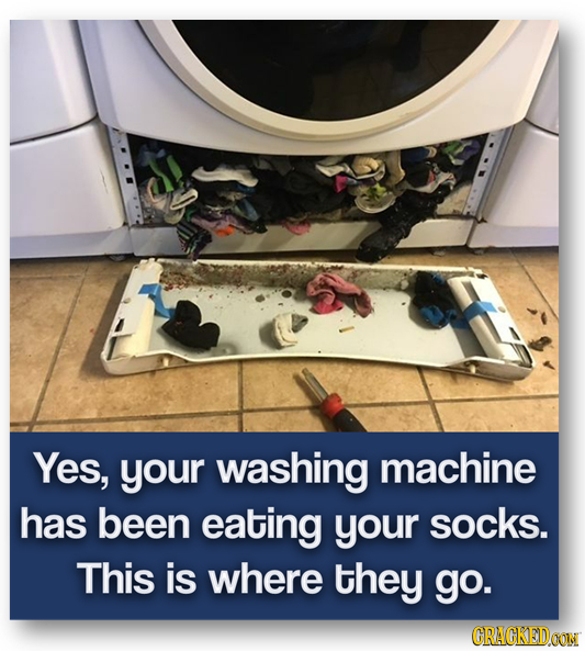 Yes, your washing machine has been eating your socks. This is where they go. CRACKEIDOON