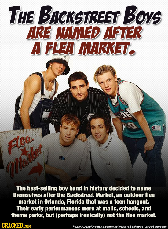 THE BACKSTREET Boys ARE NAMED AFTER A FLEA MARKET. e Fca. Malket The best-selling boy band in history decided to name themselves after the Backstreet 