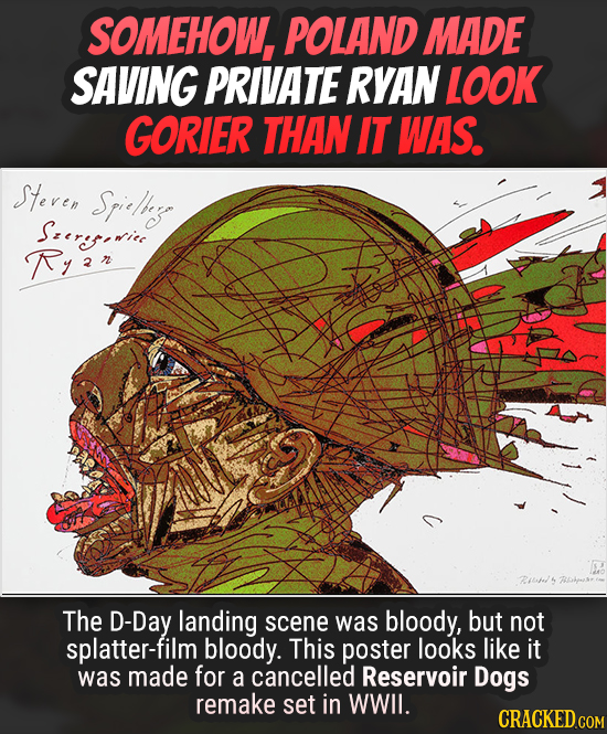 SOMEHOW, POLAND MADE SAVING PRIVATE RYAN LOOK GORIER THAN IT WAS. Steren Srieliag Seretice Ryr The D-Day landing scene was bloody, but not splatter-fi