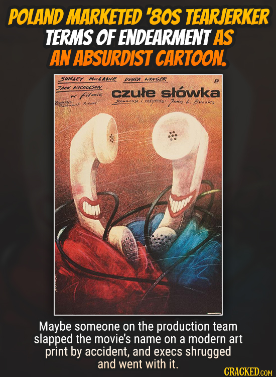 POLAND MARKETED '80S TEARJERKER TERMS OF ENDEARMENT AS AN ABSURDIST CARTOON. SHIRbEY MICLAINE DEBRA WINGER TACK wICoSeN czule stowka filnie Scewars ro