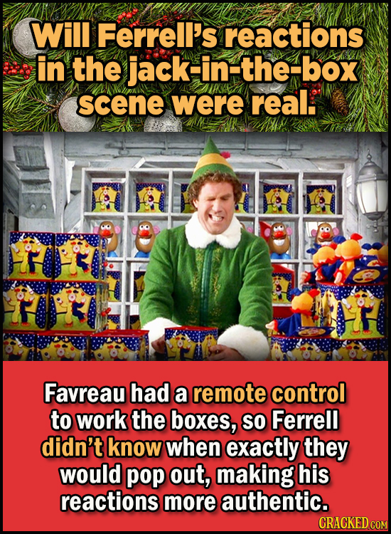 23 Son Of A Nutcracker Facts About The Christmas Classic Elf - Will Ferrell’s reactions in the jack-in-the-box scene were real.
Favreau had a remote
