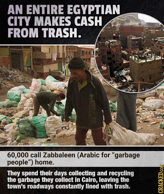 AN ENTIRE EGYPTIAN CITY MAKES CASH FROM TRASH. (70707114 60,000 call Zabbaleen (Arabic for garbage people) home. They spend their days collecting an