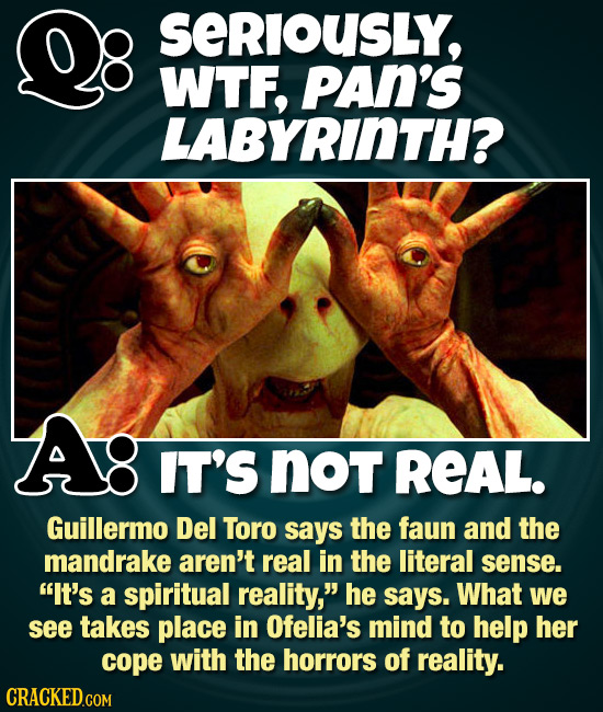 SERIOUsLy, WTF, PAN'S LABYRINTH? Ag IT'S not REAL. Guillermo Del Toro says the faun and the mandrake aren't real in the literal sense. It's a spiritu