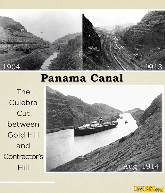 1904 1913 Panama Canal The Culebra Cut between Gold Hill and Contractor's Hill Aug. 1914 CRACKEDCON 