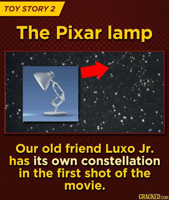 TOY STORY 2 The Pixar lamp Our old friend Luxo Jr. has its own constellation in the first shot of the movie.