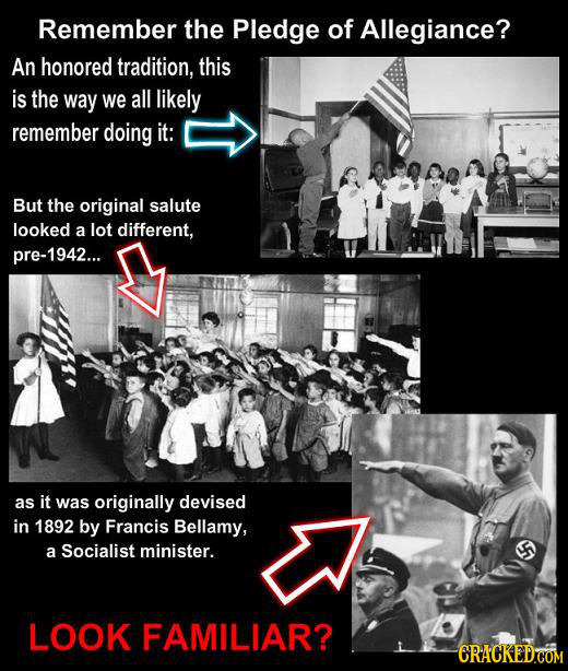 Remember the Pledge of Allegiance? An honored tradition, this is the way we all likely remember doing it: But the original salute looked a lot differe