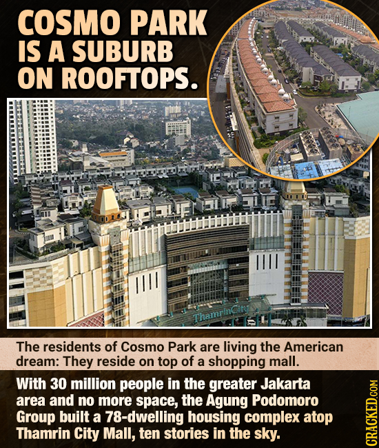 COSMO PARK IS A SUBURB ON ROOFTOPS. IBLIF ThamrinCity The residents of Cosmo Park are living the American dream: They reside on top of a shopping mall