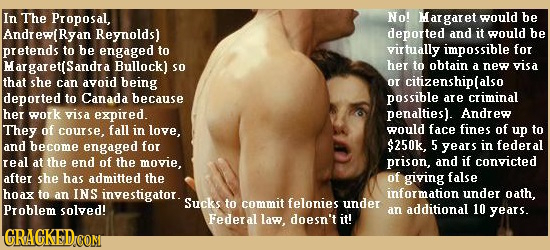 In The Proposal, No! Hargar et would be Andr ewl Ryan Reynoldsi deported and it would be pretends to be engaged to virtually impossible for MH Sandra