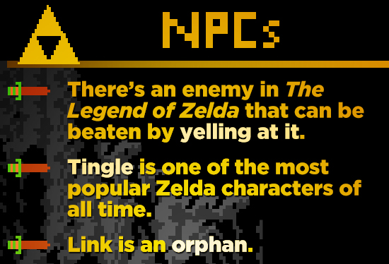 NPES There's an enemy in The Legend of Zelda that can be beaten by yelling at it. Tingle is one of the most popular Zelda characters of all time. Link
