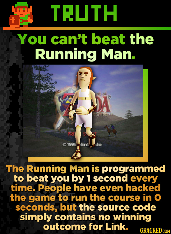 TRUTH You can't beat the Running Man. DA ENID OF R OF T PRE S 1998-in.do The Running Man is programmed to beat you by 1 second every time. People have