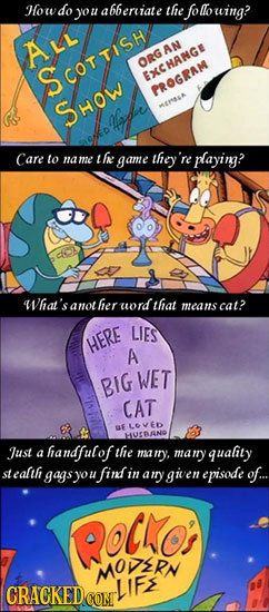 How do you abherriate the fo llo ouing? ALL AN ORG CGOTTIS CHARO OGRam SHOW Care to L fe name game they re playing? What's anot her word that means ca