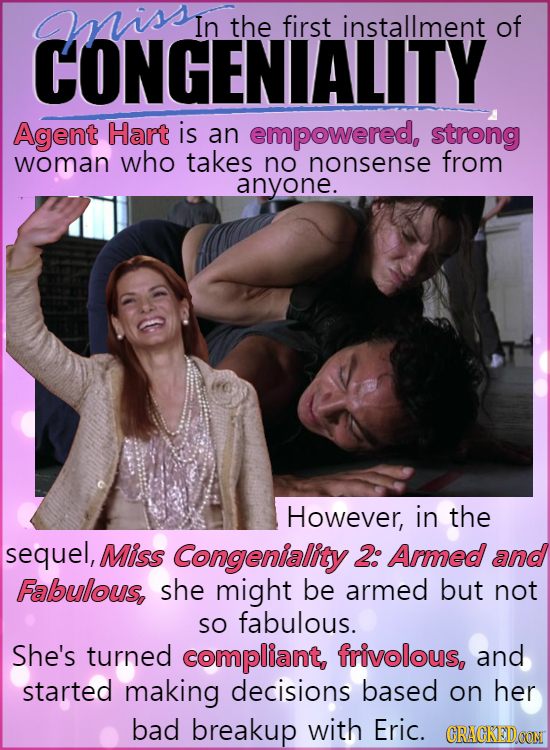 aissn In the first installment of CONGENIALITY Agent Hart is an empowered, strong woman who takes no nonsense from anyone. However, in the sequel, Mis