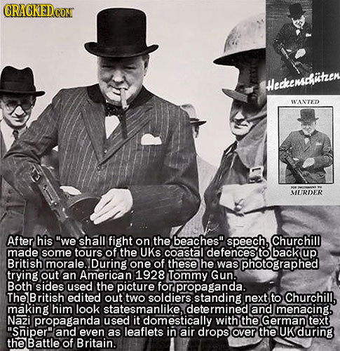 CRACKEDCON Heckemschiuteen IVANTED MURDER After his we shall fight on the beaches speech, Churchill made some tours of the UKS cOastal defences to b