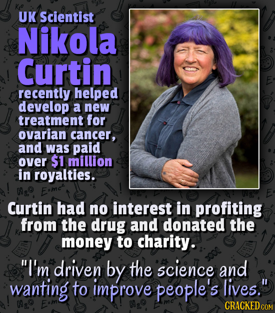 UK Scientist Nikola Curtin E recently helped develop a new treatment for ovarian cancer, and was paid over $1 million in royalties. H2 Eemc Curtin Had