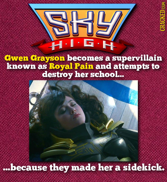 SHL HI Gwen Grayson becomes a supervillain known as Royal Pain and attempts to destroy her school... ...because they made her a sidekick.