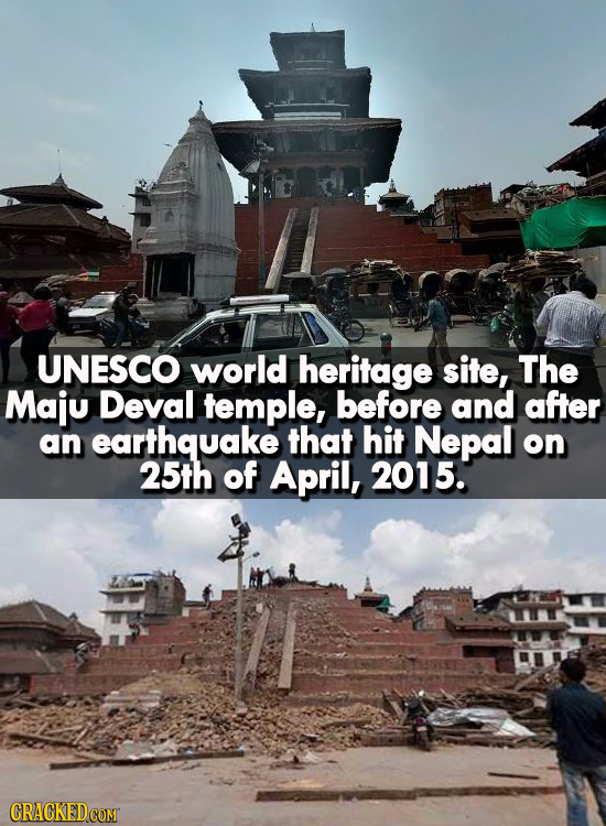 UNESCO world heritage site, The Maju Deval temple, before and after an earthquake that hit Nepal on 25th of April, 2015. 