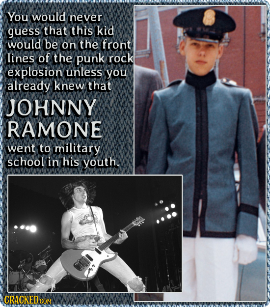 You would never guess that this kid would be on the front lines of the punk rock explosion unless you already knew that JOHNNY RAMONE went to military