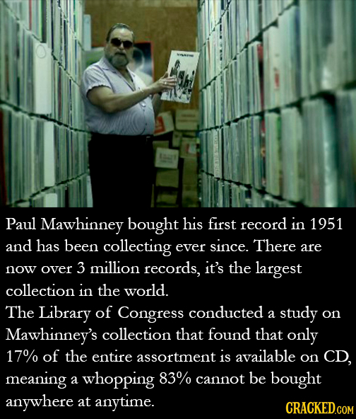 aas Paul Mawhinney bought his first record in 1951 and has been collecting ever since. There are over million records, it's now 3 the largest collecti