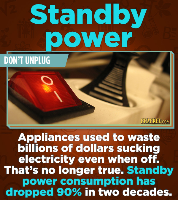 Statistics That Change How You See the World - Appliances used to waste billions of dollars sucking electricity even when off. That’s no longer true. 