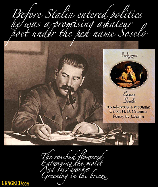 Bn fone Stalin entered politics was undir a promaising athateur poet soselo the epen name babgs Goe Cooo Sasolo .18s2060l 2dbiso CTHXH N. B. CTAJIHHA 
