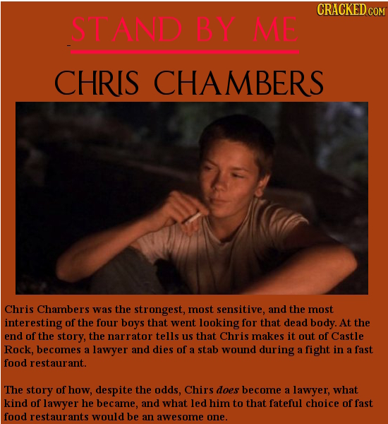 CRACKED COM STAND BY ME CHRIS CHAMBERS Chris Chambers was the strongest, most sensitive, and the most interesting of the four boys that went looking f