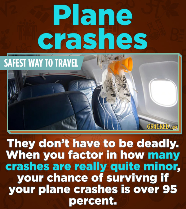 Statistics That Change How You See the World - They don’t have to be deadly. When you factor in how many crashes are really quite minor, your chance o
