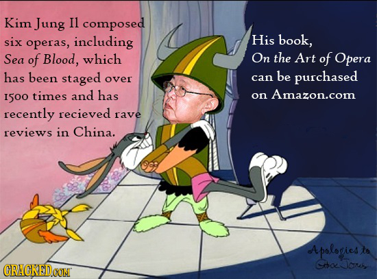 Kim Jung Il composed six including His book, operas, Sea of Blood, which On the Art of Opera has been staged be purchased over can I5oo times and has