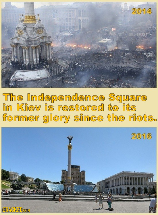 2014 The Independence Square in Kiev is restored to its former glory since the riots. 2016 