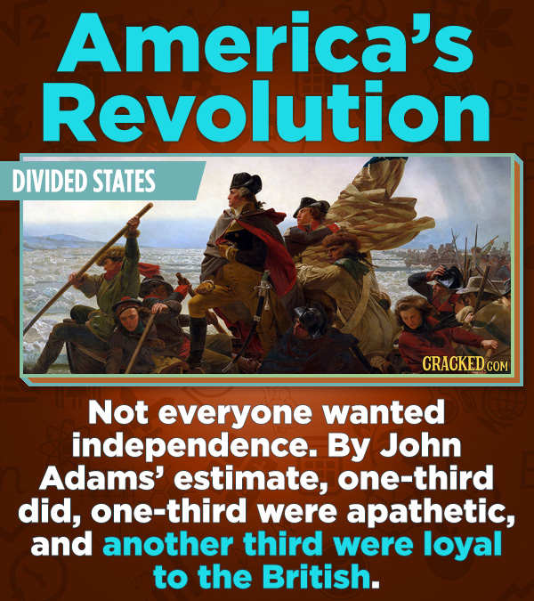 Statistics That Change How You See the World - Not everyone wanted independence. By John Adams’ estimate, one-third did, one-third were apathetic, and