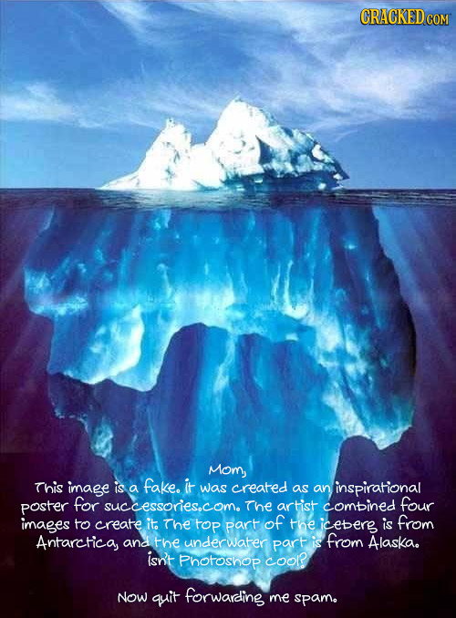 CRACKEDCON Mom, This image is fake. it a was created as an inspirational poster for successories.com. The artist combined four images to create ite Th