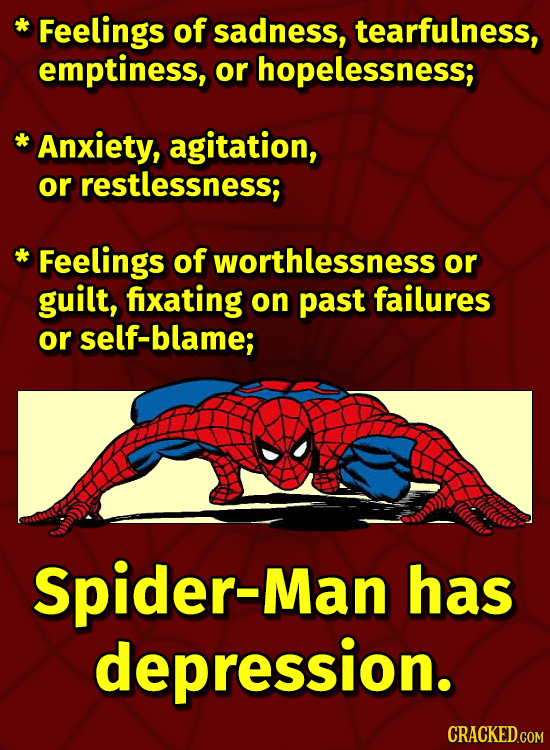 Feelings of sadness, tearfulness, emptiness, or hopelessness; Anxiety, agitation, or restlessness; Feelings of worthlessness or guilt, fixating on pas
