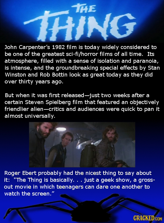THING THE John Carpenter's 1982 film is today widely considered to be one of the greatest sci-fi/horror films of all time. Its atmosphere, filled with