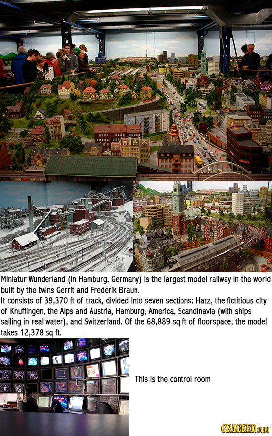 81a1l Miniatur Wunderland (in Hamburg, Germany) is the largest model railway in the world built by the twins Gerrit and Frederik Braun. It consists of