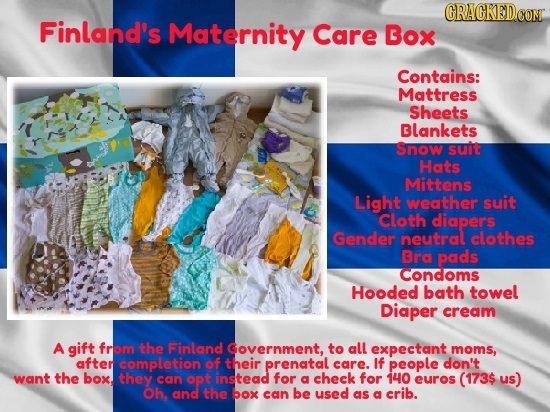 RAGKEDo CONT Finland's Maternity Care Box Contains: Mattress Sheets Blankets Snow sutt Hats Mittens Light weather suit Cloth diapers Gonder neutral cl