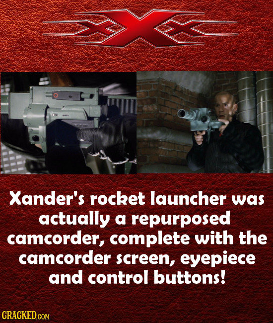 Xander's rocket launcher was actually a repurposed camcorder, complete with the camcorder screen, eyepiece and control buttons! 