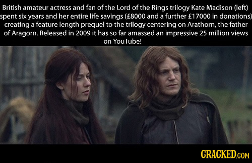 British amateur actress and fan of the Lord of the Rings trilogy Kate Madison (left) spent six years and her entire life savings (E8000 and a further