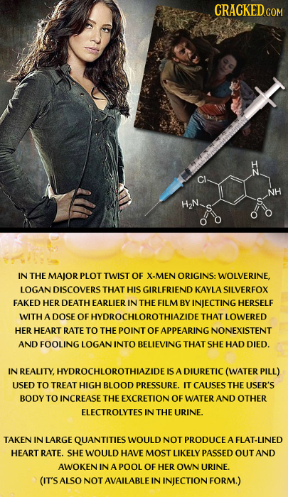 CRACKEDCOR NH H2N IN THE MAJOR PLOT TWIST OF X-MEN ORIGINS: WOLVERINE, LOGAN DISCOVERS THAT HIS GIRLFRIEND KAYLA SILVERFOX FAKED HER DEATH EARLIER IN