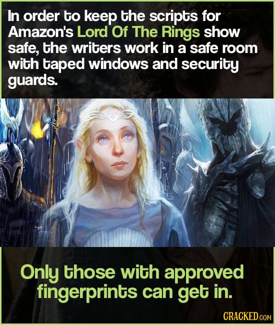 In order to keep the scripts for Amazon's Lord Of The Rings show safe, tHE writers work in a safe room with taped windows and security guards. Only th
