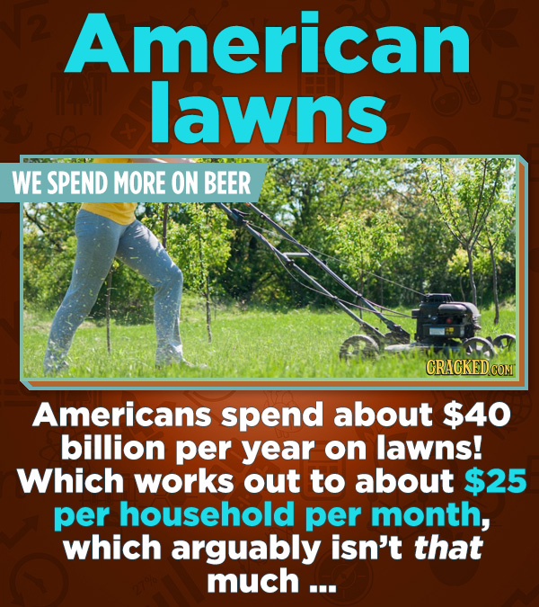 Statistics That Change How You See the World - Americans spend about $40 billion per year on laws! Which works out to about $25 per household per mont