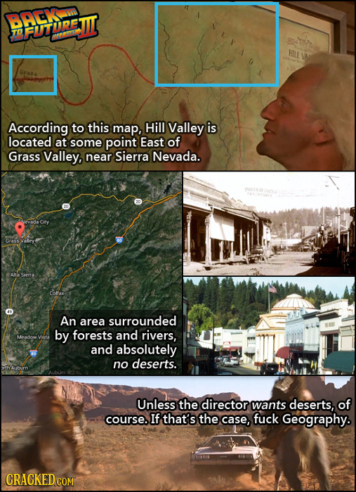 BACK TII TFUTURET HILL GrAA According to this map, Hill Valley is located at some point East of Grass Valley, near Sierra Nevada. City GRASCN Altasiee