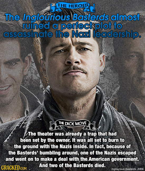 THE HEROES The Inglourious Basterds almost ruined a perfect plot to assassinate the Nazi leadership. THE DICK MOVE The theater was already a trap that