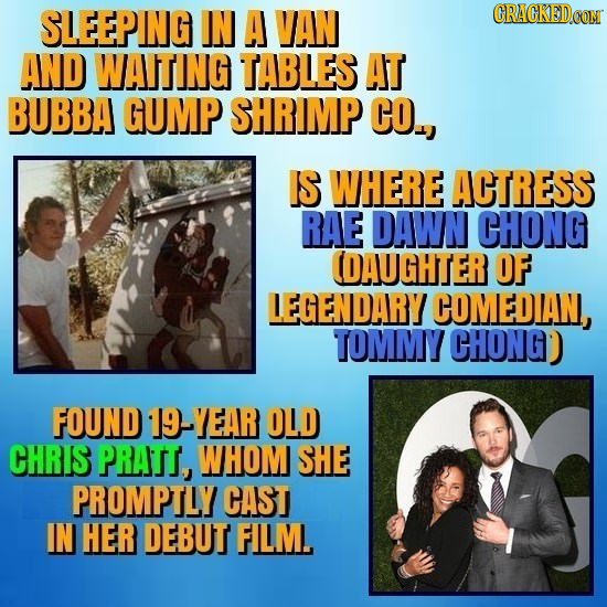 SLEEPING IN A VAN CRACKEDCON AND WAITING TABLES AT BUBBA GUMP SHRIMP CO., IS WHERE ACTRESS RAE DAWN CHONG (DAUGHTER OF LEGENDARY COMEDAN, TOMMY CHONGD
