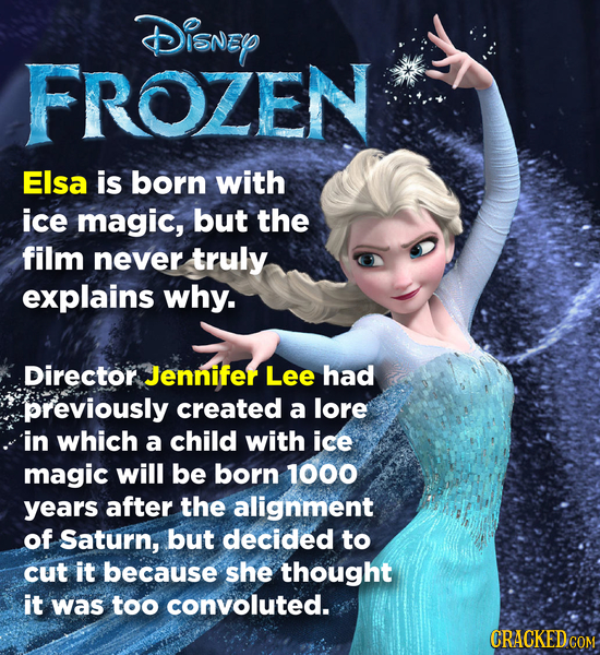 Disney FROZEN Elsa is born with ice magic, but the film never truly explains why. Director Jennifer Lee had previously created a lore in which a child
