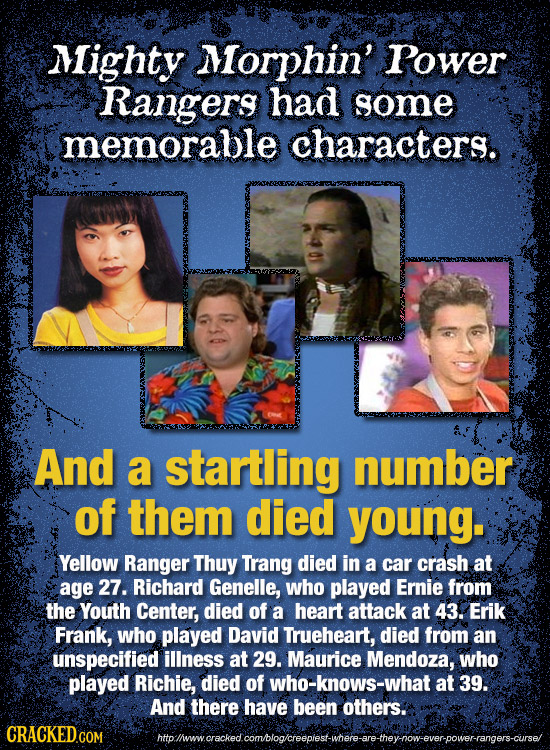 Mighty Morphin' Power Rangers had some memorable characters. And a startling number of them died young. Yellow Ranger Thuy Trang died in a car crash a
