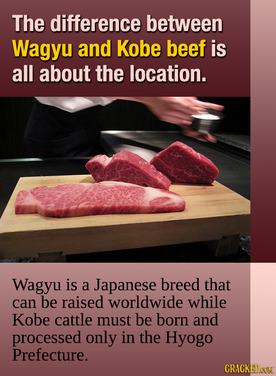 The difference between Wagyu and Kobe beef is all about the location. Wagyu is a Japanese breed that can be raised worldwide while Kobe cattle must be