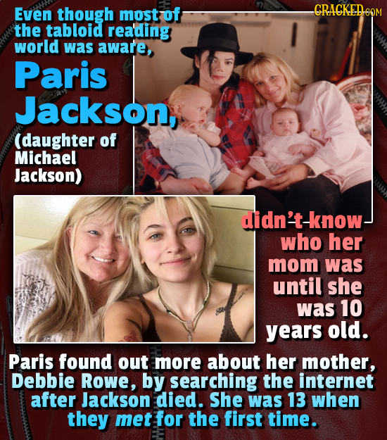 Even though most of -CRACKED6OM the tabloid rea'ding world was aware, Paris Jackson (daughter of Michael Jackson) didn't- -know. who her mom was until