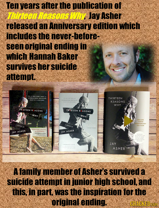 Ten years after the publication of rteen Reasons Why Jay Asher released an Anniversary edition which includes the never-before- seen original ending i