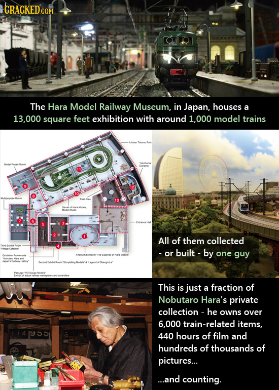 The Hara Model Railway Museum, in Japan, houses a 13,000 square feet exhibition with around 1,000 model trains 12 13 All of them collected -or built -