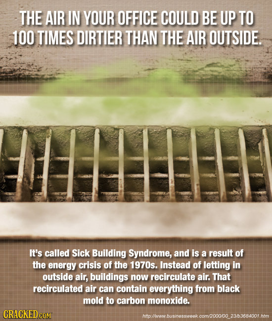 THE AIR IN YOUR OFFICE COULD BE UP TO 100 TIMES DIRTIER THAN THE AIR OUTSIDE. IIHTH It's called Sick Building Syndrome, and is a result of the energy 