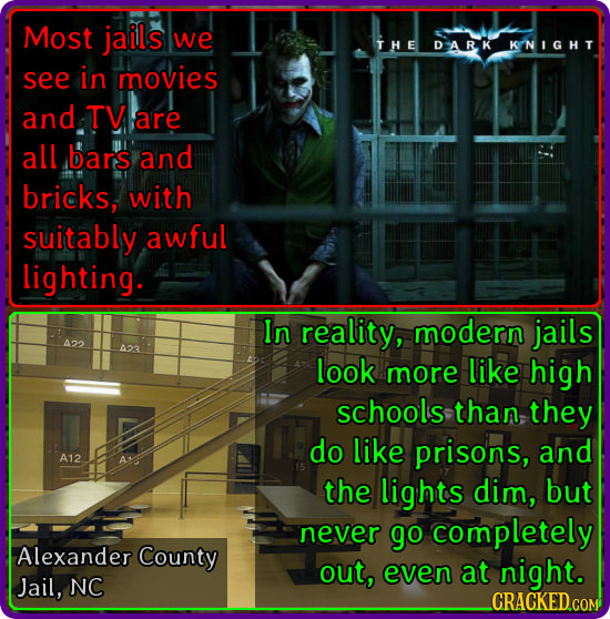 Most jails we THE DARK KNIGHT see in movies and TV are all bars and bricks, with suitably awful lighting. In reality, modern jails A22 A23 look more l